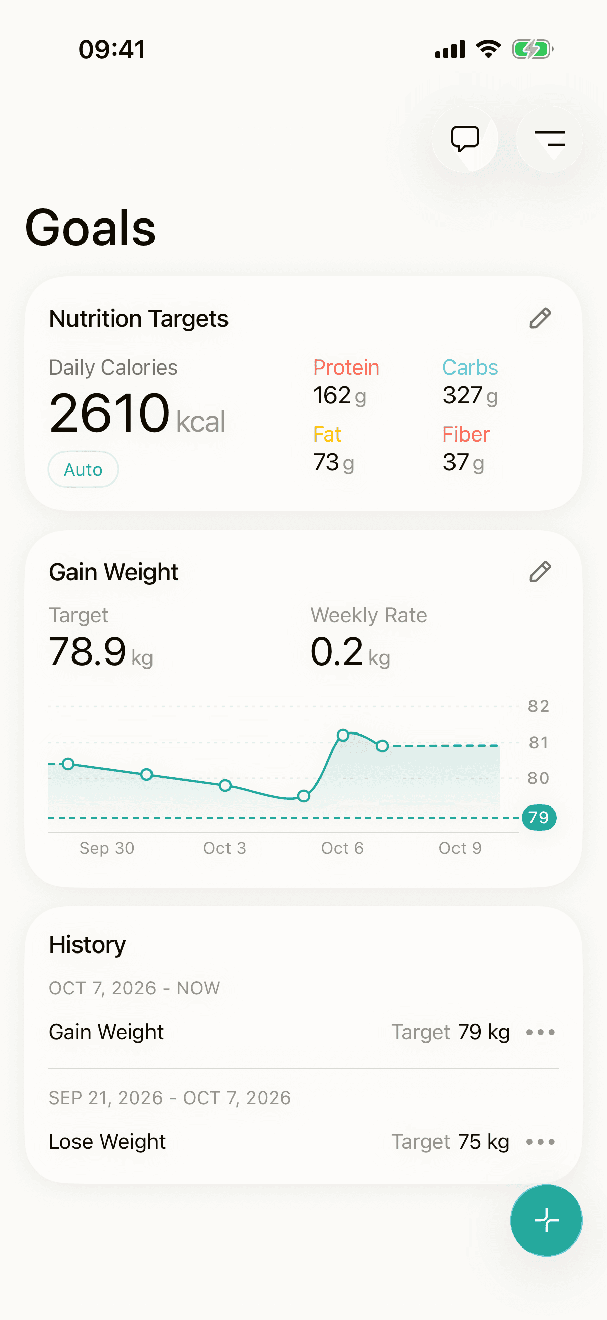 Nutrition targets and weight goal