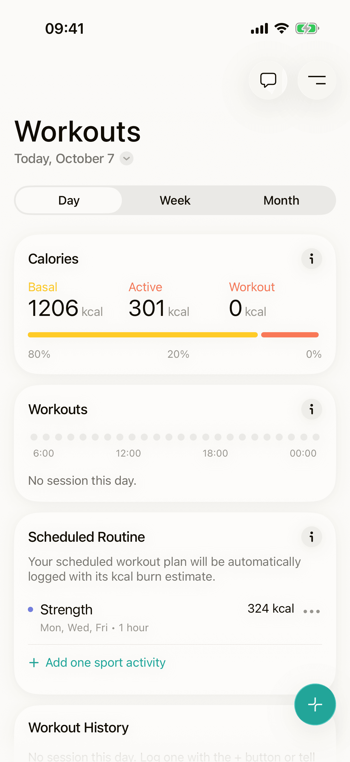 Workouts and calories burned
